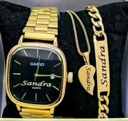 Coffret Élégance Gold Personnalisé – Montre, Bracelet et Collier