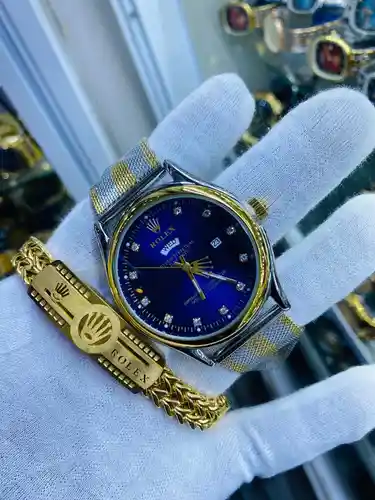 Montre Prestige Bleu Royal avec Bracelet Luxe Doré