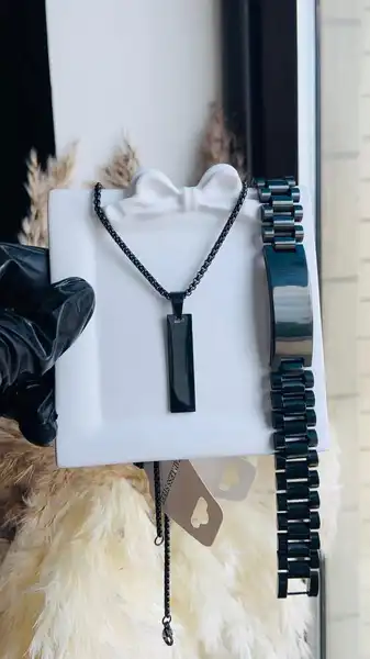Parure Homme Black Matte – Collier & Bracelet Gourmette